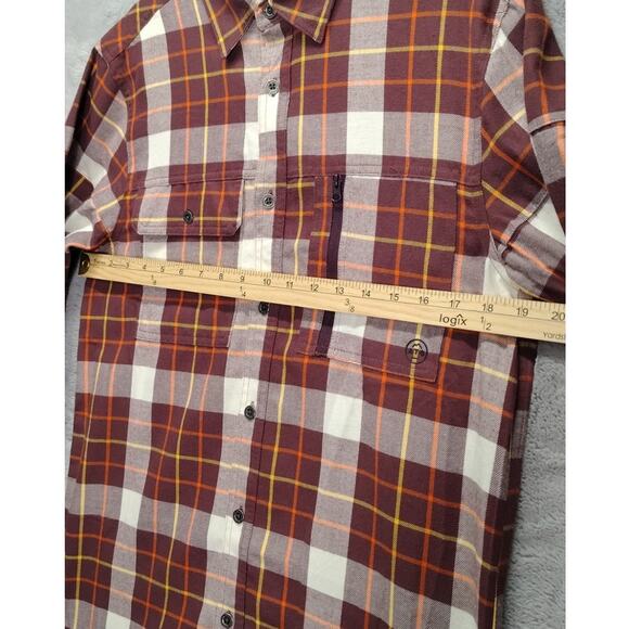 Wrangler Mens ATG Flannel Size Small Trapper Long Sleeve Brown Plaid Elbow Pads - Picture 3 of 10